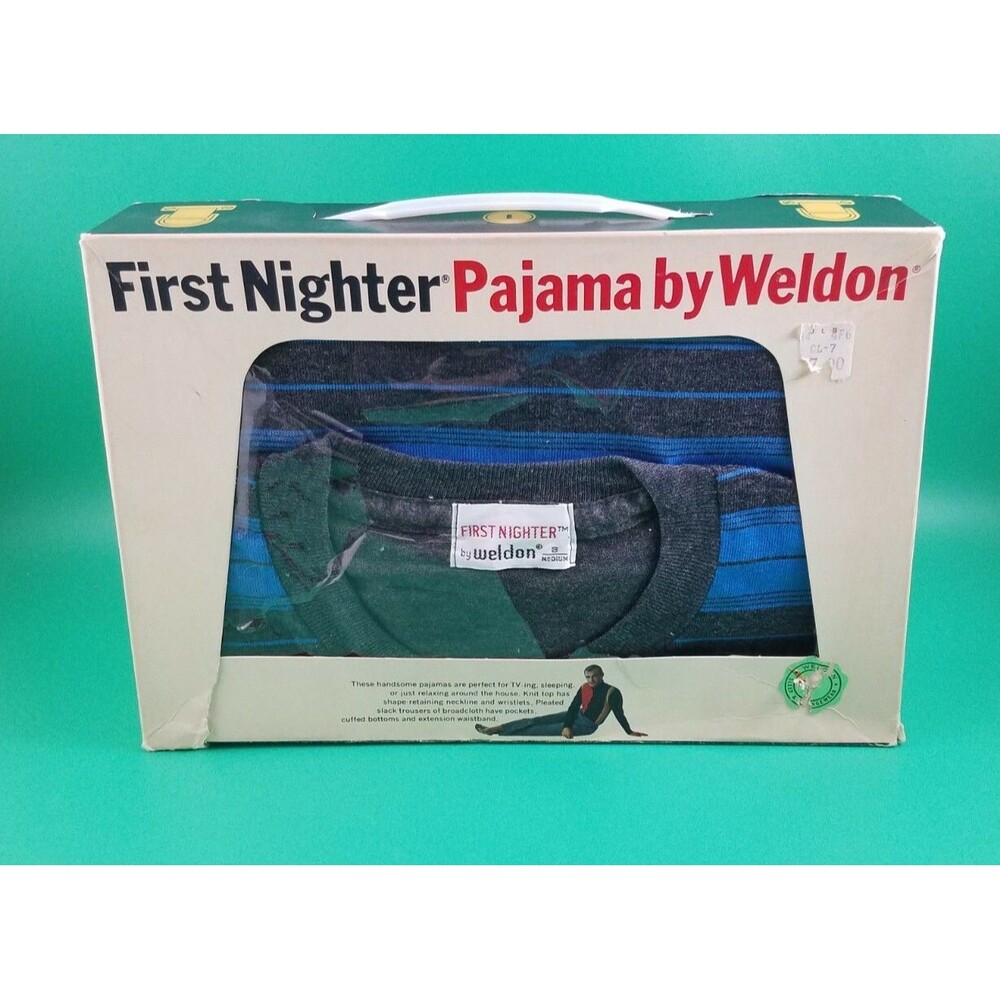 Vintage 1965 Weldon Dead stock Sz M First Nighter Pajama Set Blue / Grey 2726 B